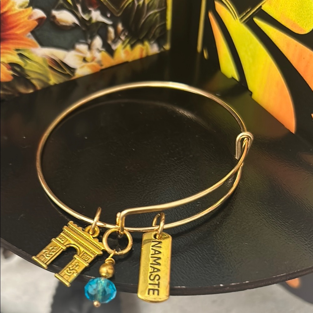 Gold Charm Bracelet with Namaste Pendant
